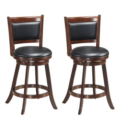 Costway 2 Pieces 24 Inch Swivel Counter Stool Dining Chair Upholstered Seat-Brown