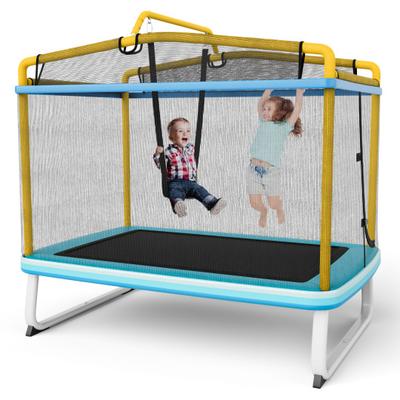 Costway 6 Feet Rectangle Trampoline with Swing Horizontal Bar and Safety Net-Yellow