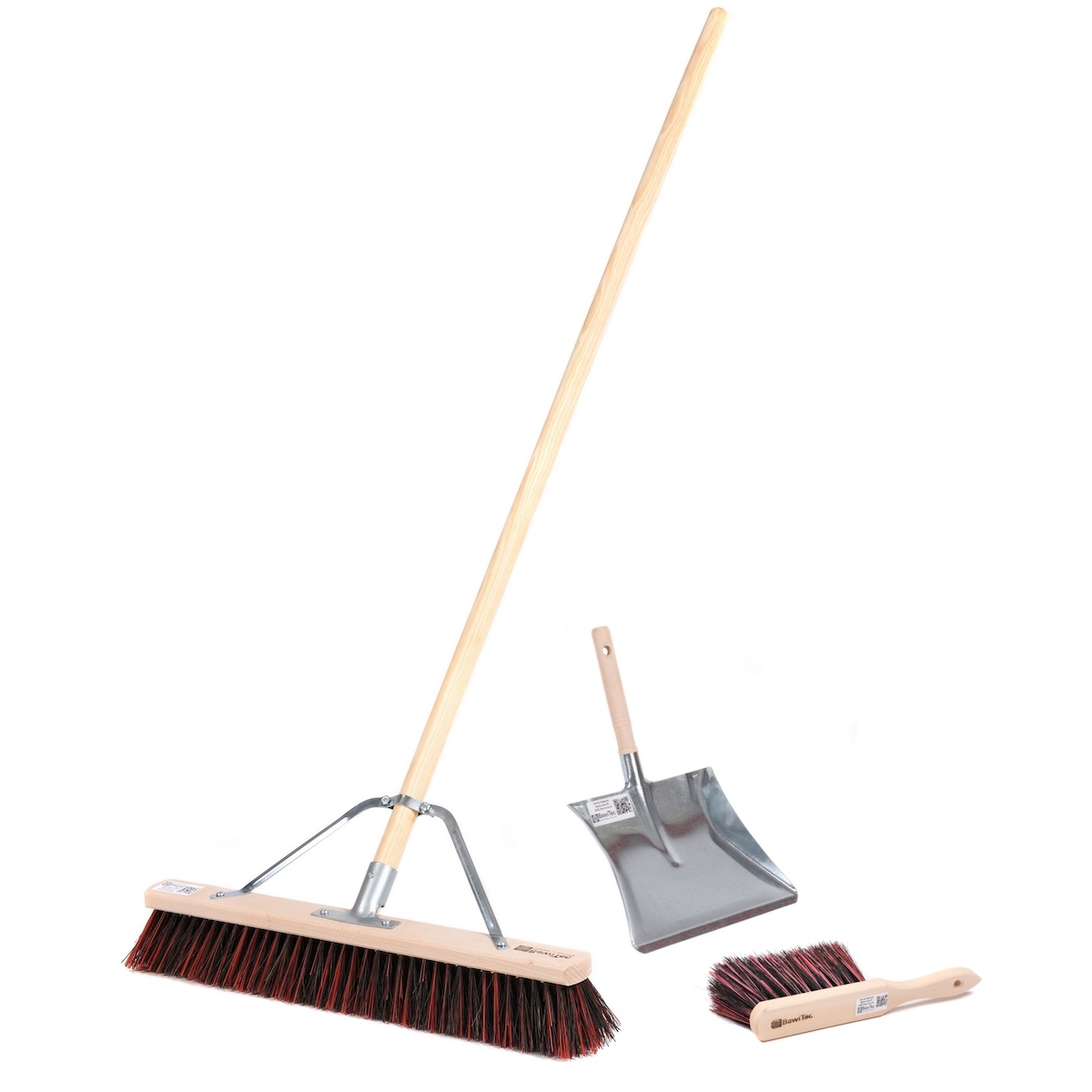BawiTec Profi Kehrbesen Set 80cm mit Holzstiel 160cm Arenga Mix Borsten Besen Kehrgarnitur Image