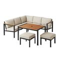 Mainstays Oakleigh 4-Piece Outdoor Dining Set Seats 6 Box 1 Chair & 2 Ottomans with Olefin Cushions