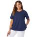 Plus Size Women's Crepe Button Shoulder Top by Jessica London in Navy (Size M)
