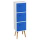 URBNLIVING Wooden Storage 3 Tier Bookcase Scandinavian Style BEECH Legs Unit With Drawers (White Bookcase, Dark Blue Insert)