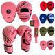 MAXX New Boxing Gloves & Leather Focus Pads With Free Hand Wrap Mma Boxing Kickboxing, Multi Colors (Pink, 12OZ)