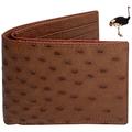 HATA Light Brown Ostrich Bifold Wallet Double Side RFID Blocking Front Pocket Slim Wallet Meaningful Gift for Men Handmade Vietnamese VINAMOS-06