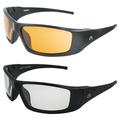 Alpha Omega 2 Motorcycle Sunglasses Sports Riding Safety Glasses Z87.1 for Men or Women 2 Pairs Black Frame w/ Amber & Photochromic Clear to Smoke Lenses