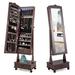 Gymax Rolling Jewelry Cabinet Armoire Full Length LED Mirror Lockable