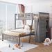 Gray Wooden Twin Over Full Bunk Bed With Six Drawers and Flexible Shelves, Bottom Bed with Wheels