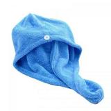 Hair Towel Wrap Hair Drying Towel with Button Microfiber Hair Towel Dry Hair Hat Bath Hair Cap Blue