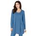 Plus Size Women's Long-Sleeve Two-Pocket Soft Knit Tunic by Roaman's in Dusty Indigo (Size 2X) Shirt