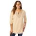 Plus Size Women's Stretch Cotton Notch Neck Tunic by Jessica London in New Khaki Crochet (Size 1X)