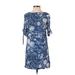 H&M Casual Dress - Shift Crew Neck 3/4 sleeves: Blue Floral Dresses - Women's Size 2