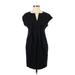 Ann Taylor Casual Dress - Sheath V Neck Short sleeves: Black Print Dresses - Women's Size 2 Petite