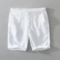 Short en pur lin pour homme short de vacances décontracté pantalon court boutonné blanc uni