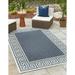 Unique Loom Caye Indoor/Outdoor Coastal Rug Navy Blue/Ivory 7 10 x 10 Rectangle Border Contemporary Flatweave Perfect For Patio Deck Garage Entryway