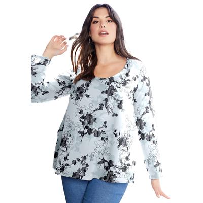 Plus Size Women's Long-Sleeve Swing One + Only Tee by June+Vie in Ivory Layered Floral (Size 22/24)