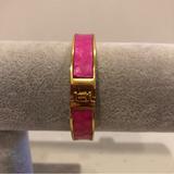 J. Crew Jewelry | J. Crew Bracelet- Bangle Style W/ Hinged Open. Gold Tone W/ Pink Faux Leather | Color: Gold/Pink | Size: Os