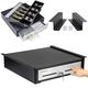 Manual Push Open Cash Register Drawer with Under Counter Mounting Metal Bracket - 16” Black/Stainless Steel Front Touch Panel Cash Drawer for POS, Removable 5 Bill 8 Coin Tray, Key-Lock, Media Slots
