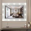 Ezigoo Hollywood Vanity Mirror with Lights 80X60cm Large Makeup Mirror, Lighted for Makeup Dressing Table with 14 Dimmable Bulbs 4 Lighting Modes, Touchscreen Control Wall-Mount Mirror for Bedroom