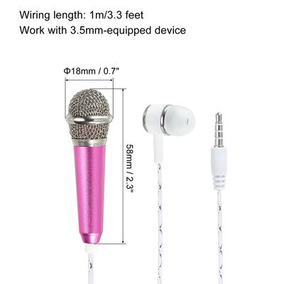 Mini Microphone Rose Red with Earphone, Mic Stand and Cover for Singing 1Pcs - Rose Red
