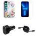 Accessories Bundle Pack for iPhone 14 Pro Case - Heavy Duty Case (Wild Pink Cute Floral) Screen Protectors 48W PD Car Charger Retractable USB Type-C to Lightning Cable