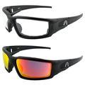 Alpha Omega 5 Motorcycle Sunglasses Foam Padded Riding Safety Glasses Z87.1 for Men or Women 2 Pairs Black Frames w/ Clear & Red Mirror Lenses