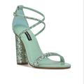 Nine West Shoes | Celebra Heeled Sandals - Aqua Chunky Glitter | Color: Green | Size: 10
