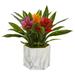 Nearly Natural Bromeliad Artificial Plant in Marble Vase