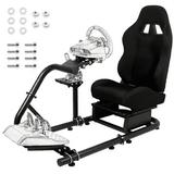 Marada Racing Simulator Cockpit with Black Seat Adjustable Fit Logitech G25 G27 G29 G920