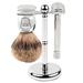 Parker Safety Razor 82R Shave Set Includes Parker Pure Badger Shave Brush Chrome Shave Stand 82R Heavyweight Double Edge Butterfly Safety Razor and 5 Parker Premium Platinum Razor Blades