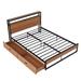 Queen Size Metal Platform Bed Frame with Two Drawers,Sockets and USB Ports
