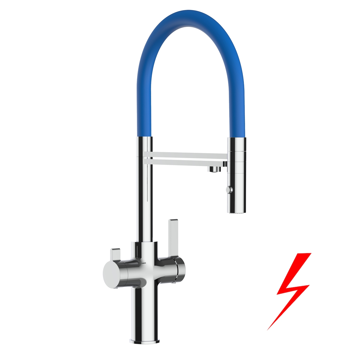 Vizio Niederdruck 3 Wege Wasserhahn Küchenarmatur Spültischmischer FC, Verchromt, mit 360° schwenkbarem Blau Auslauf und abnehmbare 2 strahl Handbrause Image