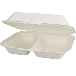 200 Bio Menüboxen Außerhaus Klappboxen Bagasse/Zuckerrohr Premium 2-geteilt 24x20x8cm Image