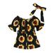 Toddler Skirt Set Daddy Is Home Tie Set 15Y Toddler Kids Pieces Sleeves Girls Bow Sunflowers Short Suit Printed Rompers Baby Floral Jumpsuit Two Girls Outfits&Set 3 6 Month Boy Clothes