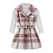 2023 New Children s Two-piece Suit Toddler Baby Girls Autumn Warm Solid Color Pullover Tops Plaid Lapel Lamb Wool Single Breasted Coat Skirt Cute Fashion Casual Two Piece Outfit Set