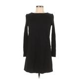 Ann Taylor LOFT Casual Dress - Sweater Dress Crew Neck Long Sleeve: Black Solid Dresses - Women's Size 2 Petite