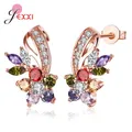 Coloré femmes boucles d'oreilles véritable 925 en argent Sterling fleur forme boucles d'oreilles