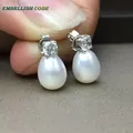 Charmantes boucles d'oreilles en argent regardé 925 pour femmes perles fines de culture d'eau douce