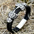 Bracelet rond en cuir tressé noir pour hommes bracelet Raven Double Eagle nouveau design vente en