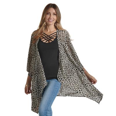 Masseys Sheer Kimono (Size 4X) Leopard-Cream, Poly...