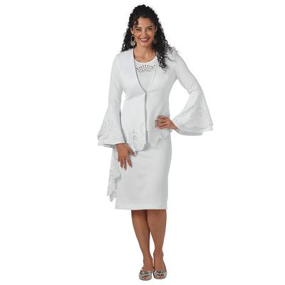 Masseys Three-Piece Cutout Asymmetric Suit (Size 8) White, Polyester,Spandex