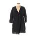 Zara TRF Casual Dress - Mini V Neck 3/4 sleeves: Black Print Dresses - Women's Size Medium