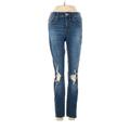 Express Jeans Jeans - Mid/Reg Rise Skinny Leg Denim: Blue Bottoms - Women's Size 00 - Dark Wash