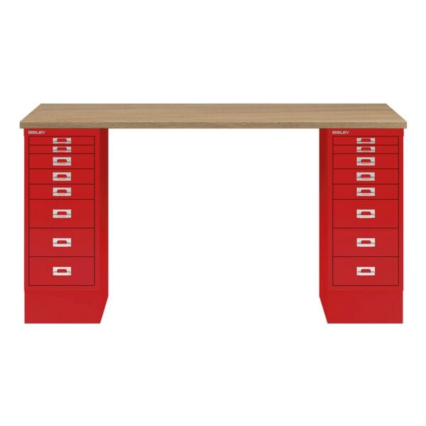 Bisley Schreibtisch »MultiRange« eichefarbene Platte mit 16 Schubladen rot, 140x74x60 cm Image