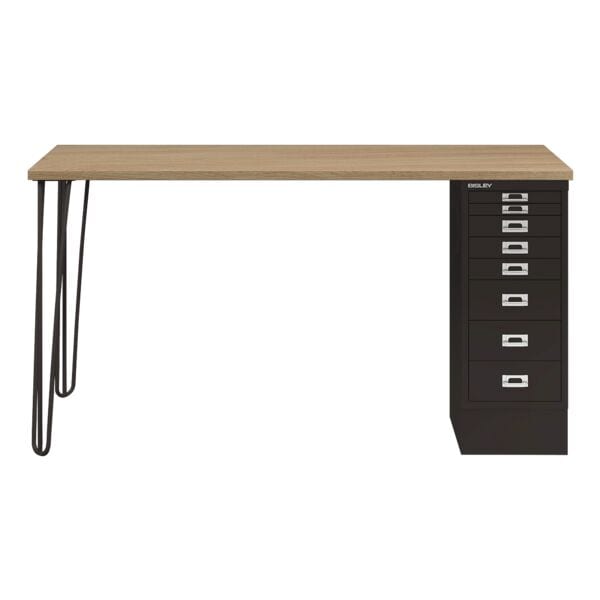 Bisley Schreibtisch »MultiRange« eichefarbene Platte mit 8 Schubladen schwarz, 140x74x60 cm