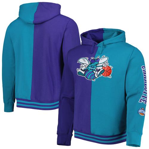 Mitchell & Ness Herren-Pullover „Hardwood Classics“ der Charlotte Hornets, Lila/Blaugrün