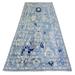 Shahbanu Rugs Blue Afghan Oushak with All Over Leaf Design Vegetable Dyes Wool Hand Knotted Wide Runner Oriental Rug (4'2"x9'5")