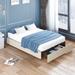 Mixoy Linen Fabric Upholstered Platform Bed Frame with Storage Drawers and Wood Slat