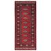 Shahbanu Rugs Deep and Rich Red Hand Knotted Mori Bokara Geometric Medallions Design Extra Soft Wool Runner Rug (2'7" x 5'10")