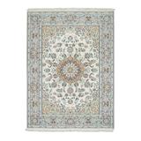 Shahbanu Rugs Ivory, Nain with Center Medallion Flower Design, 250 KPSI, Extra Soft Wool, Hand Knotted, Oriental Rug (4'9"x6'9")