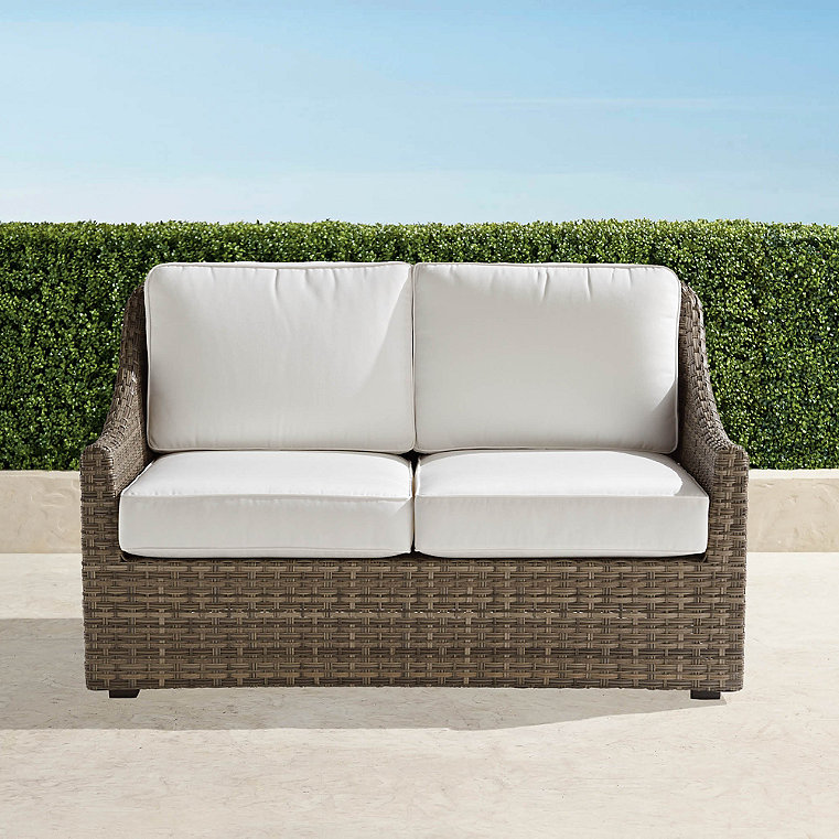 Ashby Loveseat with Cushions in Putty Wicker - Standard, Dune with Canvas Piping - Frontgate